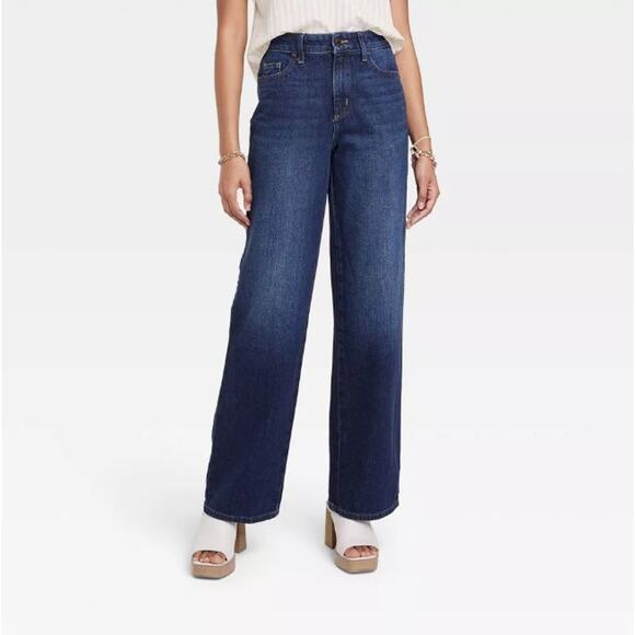 Universal Thread Blue Cotton Denim Dark Wash Wide Leg Straight Jeans Size 6R NWT - Picture 1 of 11